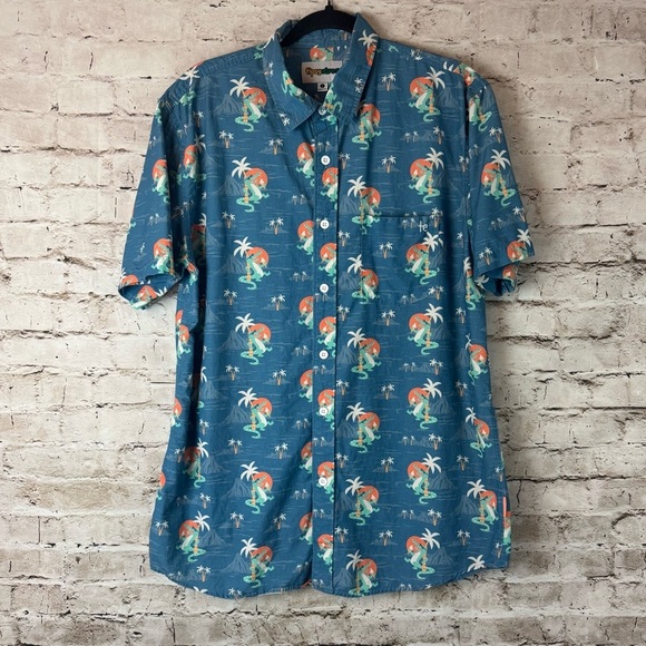 Tipsy Elves Mens Large Gator Flavor Hawaiian Button Down Shirt Short Sleeve Blue - Picture 2 of 8